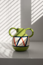 Ваза керамічна, зелена з ручками