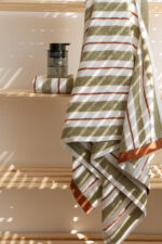 Рушник махровий смугастий (хакі з теракотовим кантом) 70х140 см - Зображення 4