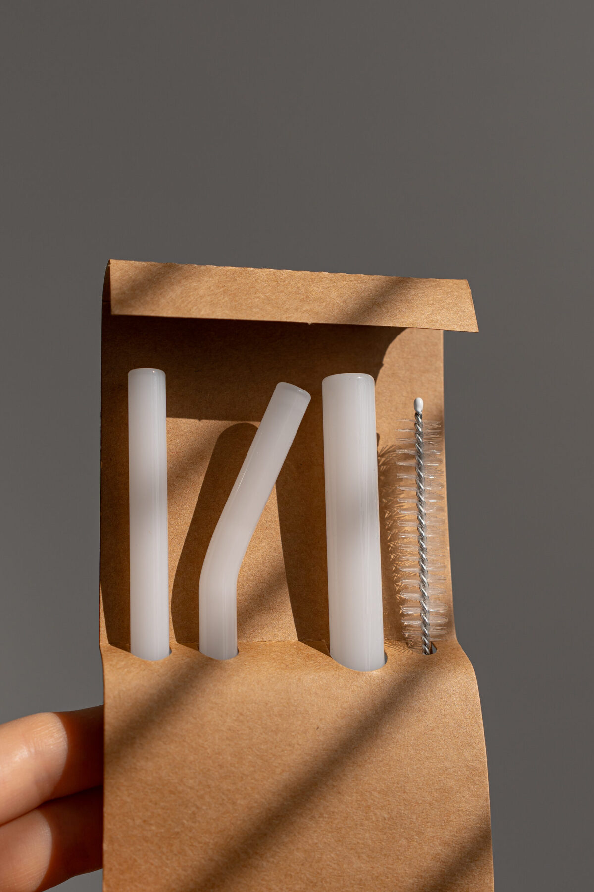 Набір скляних соломинок, 3 шт + щітка, білі - Зображення 2