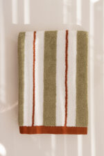 Рушник махровий смугастий (хакі з теракотовим кантом) 35х76 см